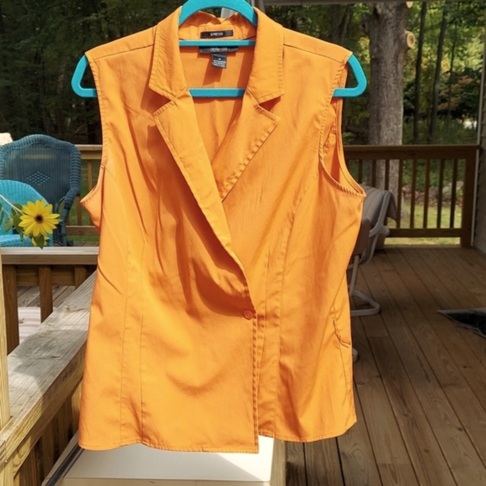 Style & Co Stretch Orange Sleeveless Fold over button blouse Sz 16